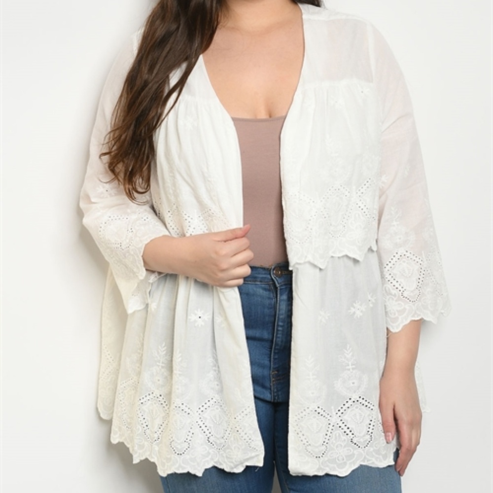 OFF WHITE  EYELET CARDIGAN TOP - Picture 2 of 8